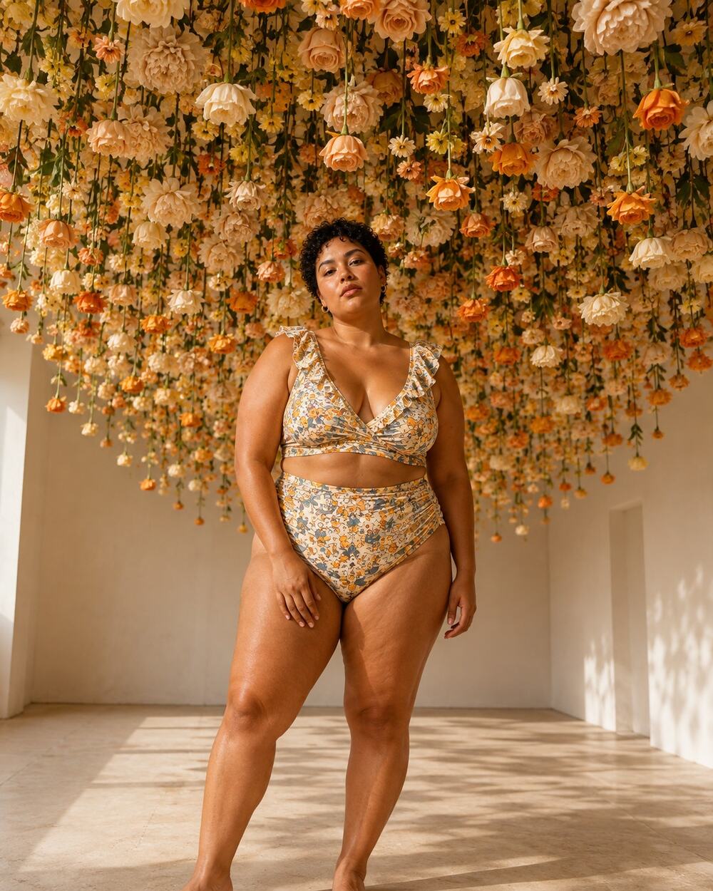 Cupshe Floral Ruffle Wrap High Waisted Bikini Set Size 1X